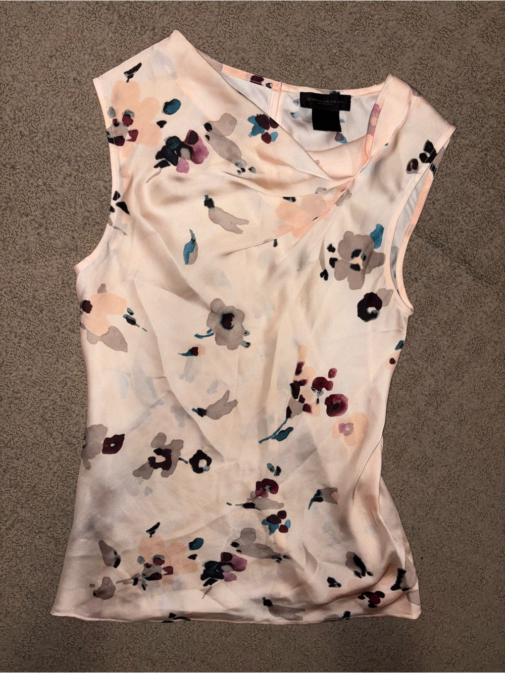 Donna Karan New York Blush Floral Draped Satin Sleeveless Camisole, Women’s XS